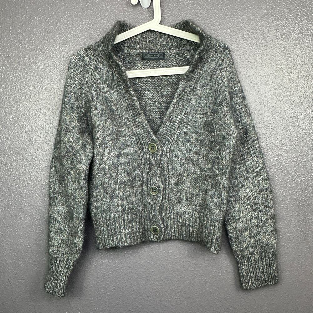 Tandem Mohair Wool Crop Cardigan Size 38 Gray Long Sleeve